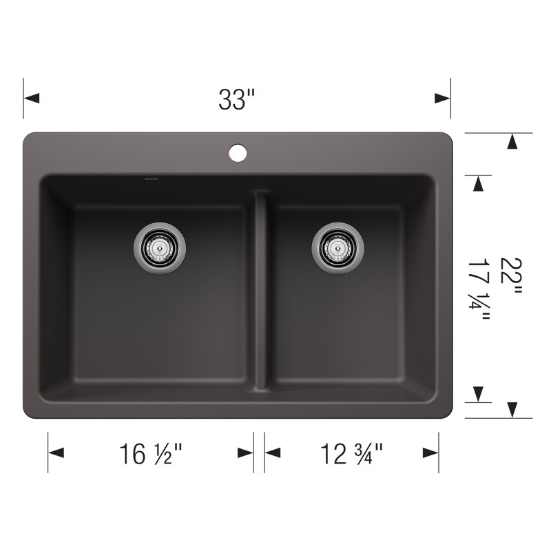 Évier de cuisine à double cuve 60/40 à double cuve avec cloison basse Liven SILGRANIT 33 po, Cendre