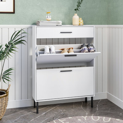 31.5" Wide  Shoe Storage Cabinet with 1 Drawers, 2 Flip Drawers