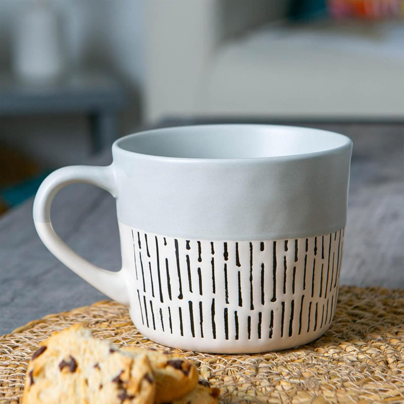Dipped Dash Set of 6 Ceramic Coffee Mugs Set Dishwasher & Microwave Safe, Grey