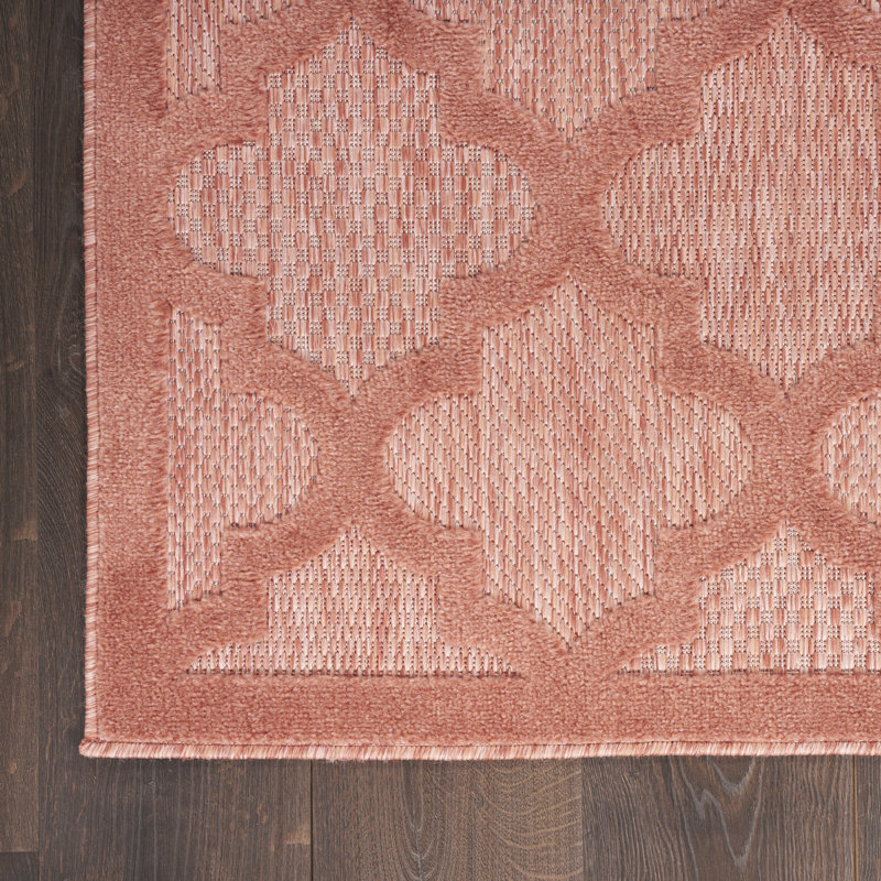 Adianey Red Barrel Studio Easy Care Trellis Coral/Orange Indoor/Outdoor Area Rug, Rectangle 4' x 6'