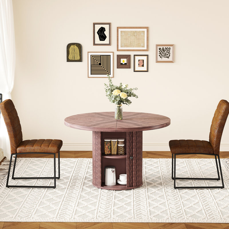 4 chaises de salle à manger et table ronde avec piédestal à colonne romaine, sièges confortables pour les dîners, table de 47,2 po, finition idéale pour les réunions de famille