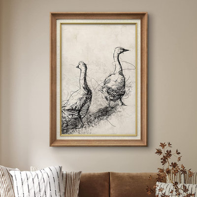 «Goose Bird Duo Portrait Animals Wilderness», peinture sur toile à cadre unique