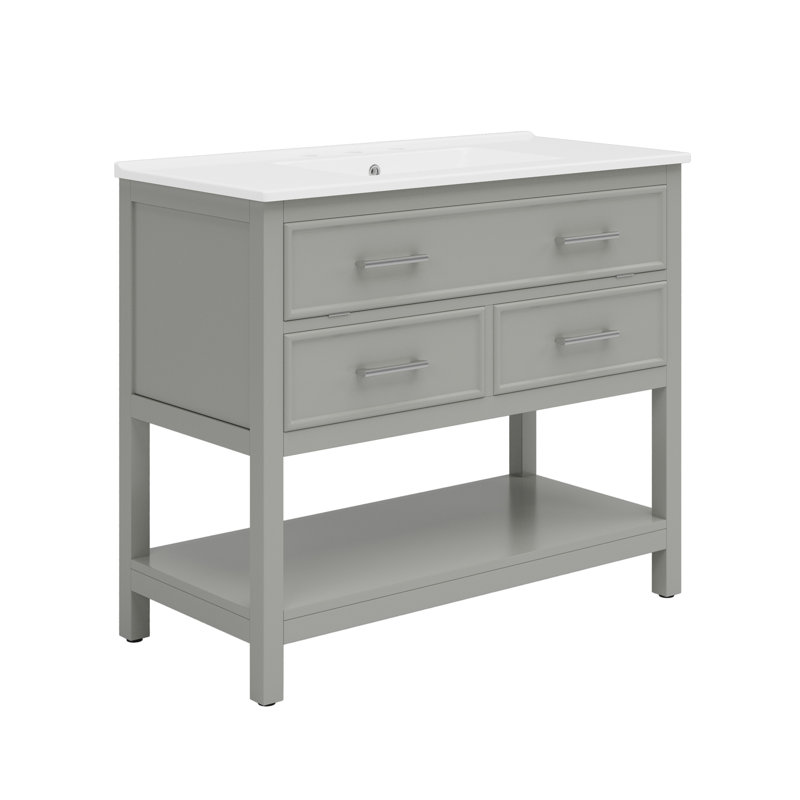 Meuble-lavabo 36 po avec lavabo en céramique, Gris