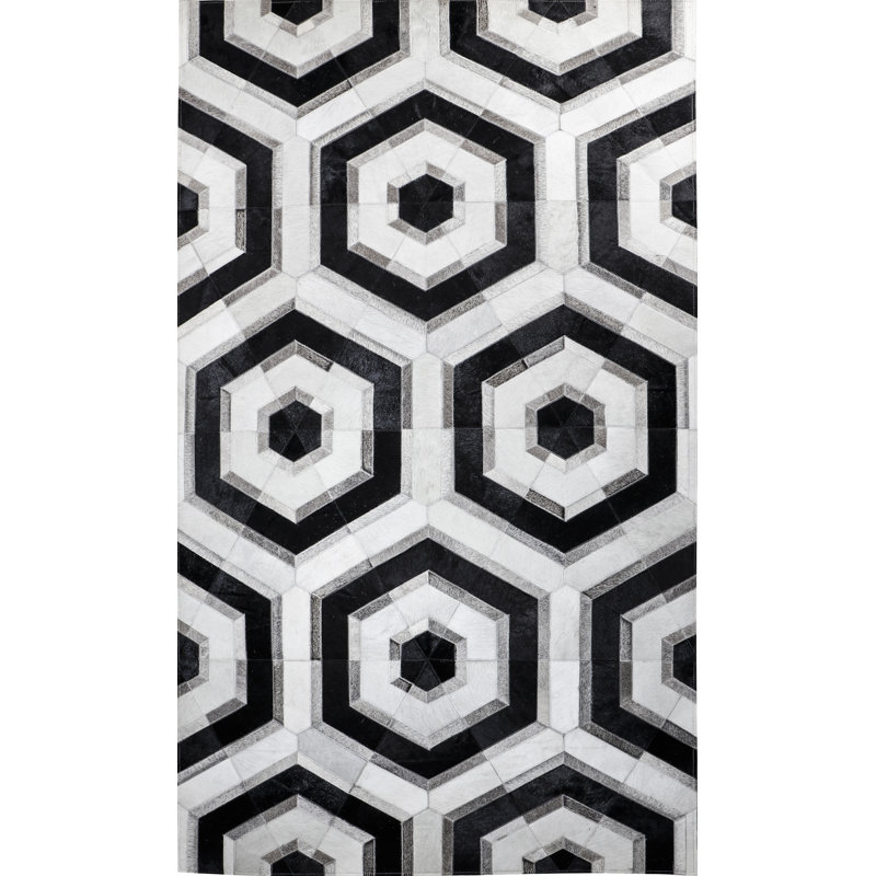Tapis rectangulaire unique en cuir de vache Jessiana, Rectangle 6 pi x 9 pi