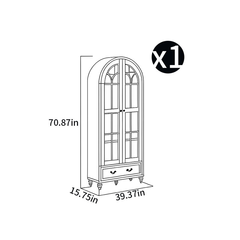 Bibliothèque arquée, (4 tablettes) H 70,87 po x l 39,37 po x P 15,75 po