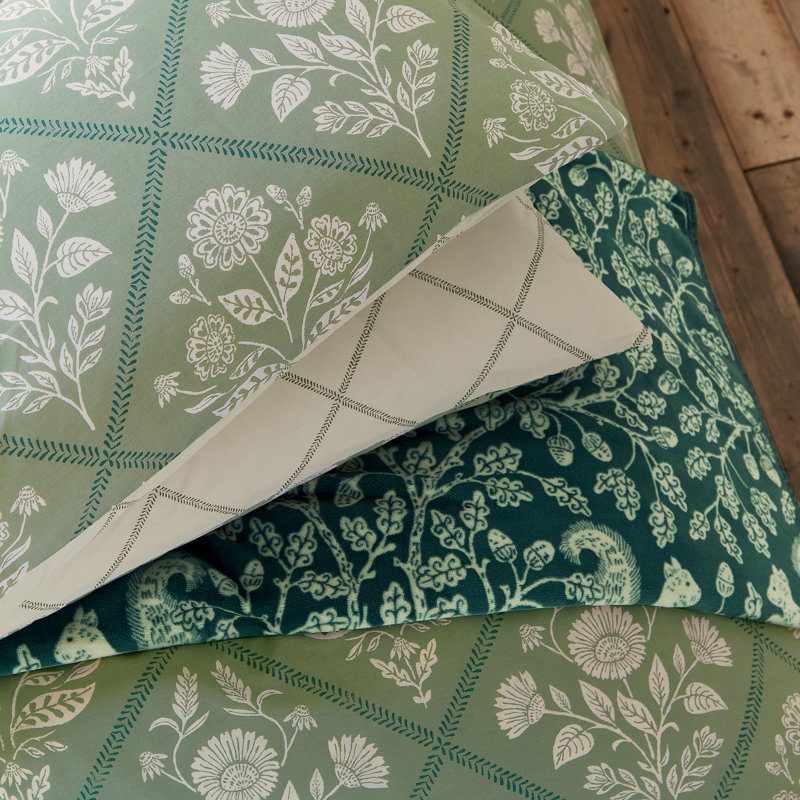 Folk Trellis Cotton Duvet Cover Set, Double Duvet Cover Set + 2 Pillowcases, Green