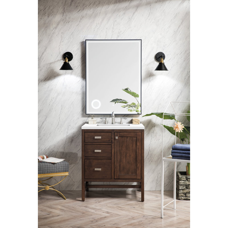 Addison 30'' W Single Vanity, Mid Century Acacia, 8" Widespread, White Zeus