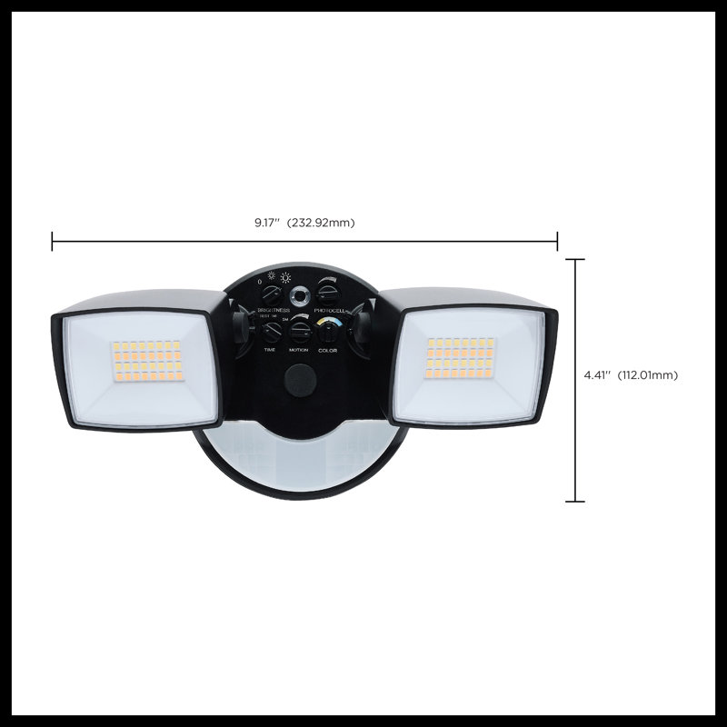 LED Security Light with Nightlight PIR Sensor Dual Head Field Selectable, Black