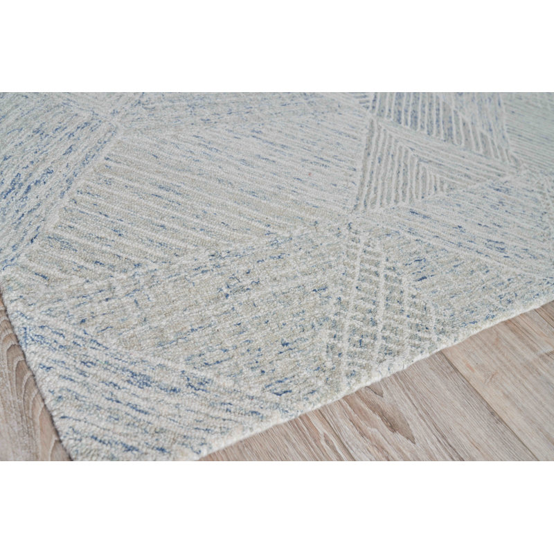 Caprice Geometric Handmade Tufted Area Rug, Light Blue/Ivory, Rectangle 8' x 10'