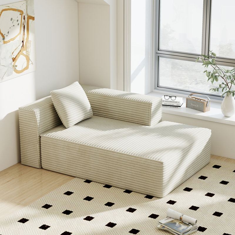 Canapé modulaire sans cadre 90 po avec méridienne droite et méridienne Cloud, Velours côtelé beige