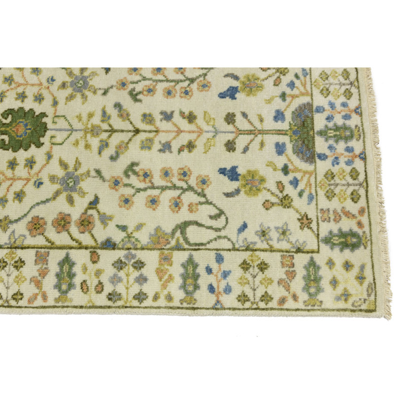 Tapis de couloir oriental ivoire Oushak Chobi