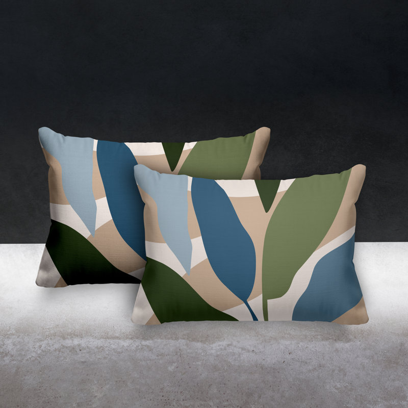 Polyester Lumbar Rectangular Indoor/Outdoor Pillow Cover & Insert, Blue/Beige