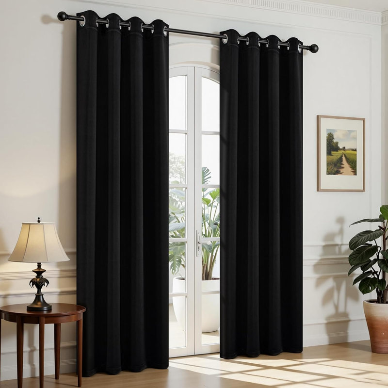 Grommet Top Blackout Room Darkening Curtains, Solid Thermal Insulated Polyester Window Curtain Set, 2 Panels, 52" W x 90" L