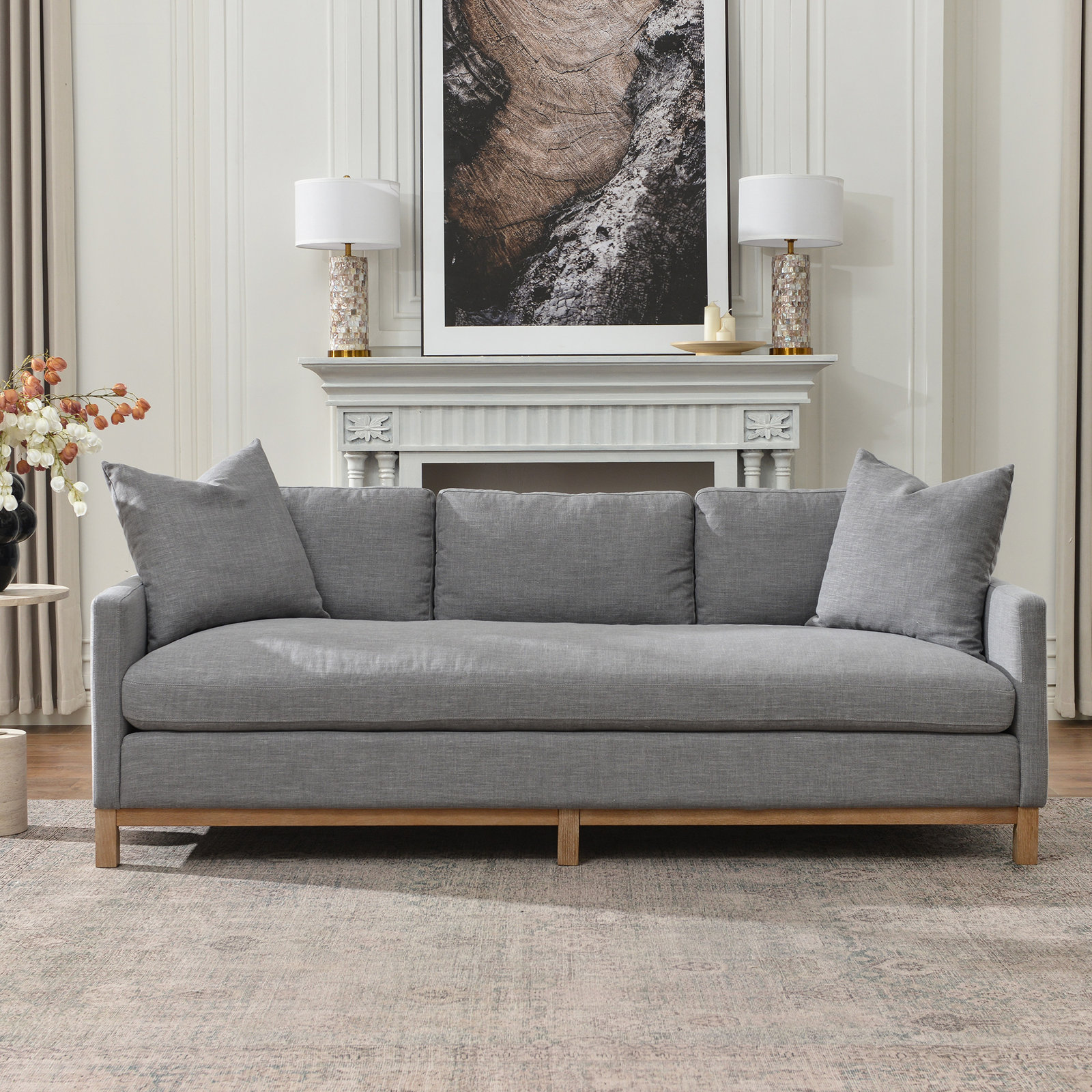 Cami 91'' Upholstered Sofa, Coastal Fog Linen Blend