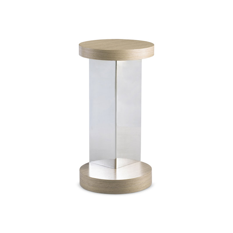 Sahara Finish Round Wood & Metal Pedestal End Table