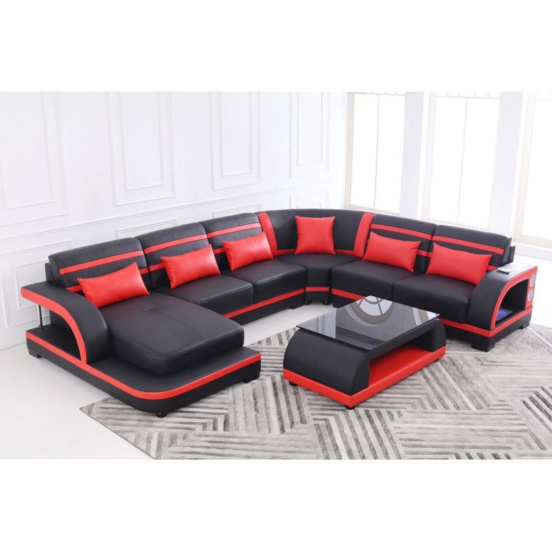 Canapé modulaire en cuir Amaiya, Similicuir assorti rouge, Orienté vers la droite