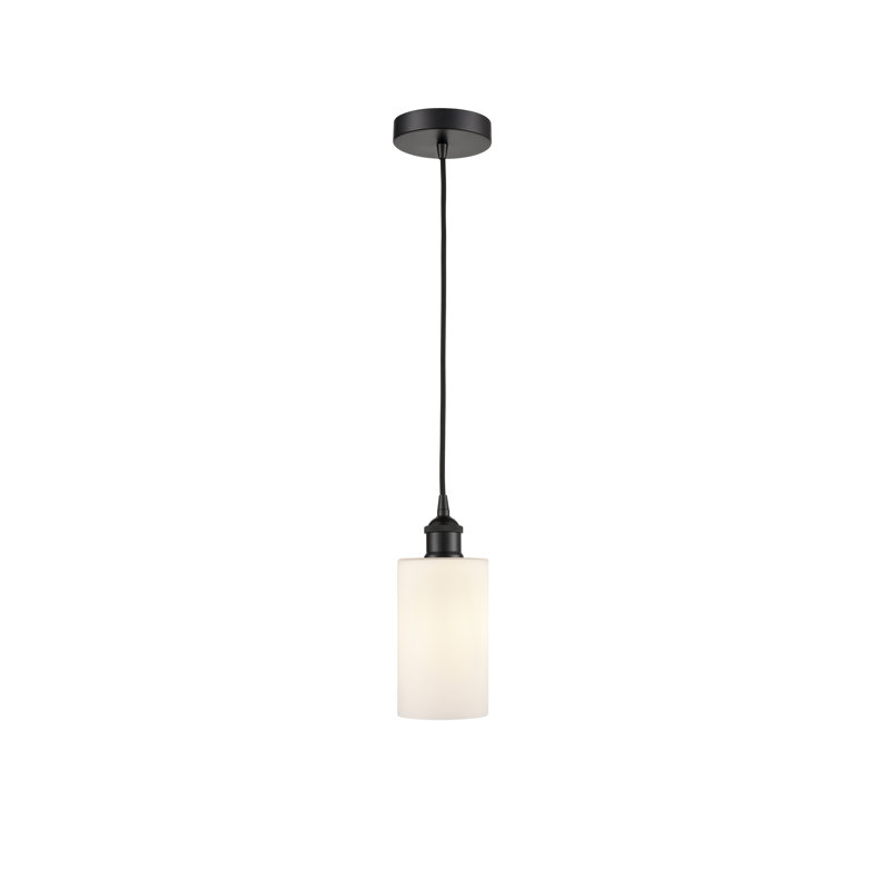 Luminaire suspendu cylindrique à 1 lumière Ervine, Blanc mat, Noir mat