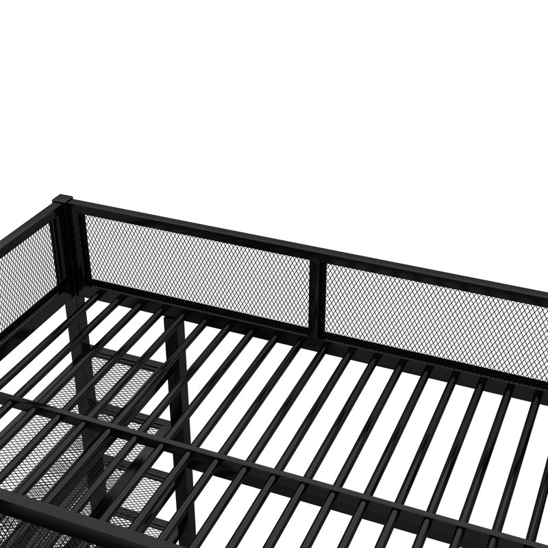 Lit mezzanine en métal avec rangement, noir - 4 tablettes et un ajout élégant à la chambre à coucher. Couleur. Design moderne. 20 lattes robustes. Tablettes. Poste de travail spacieux. Facile à monter. Garde-corps. Côté