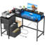 Bureau en L avec prises de courant et lumières DEL, bureau d'ordinateur avec tiroirs et tablettes, bureau de coin, bureau de jeu, bureau à domicile, chêne-1079948752-1079948759