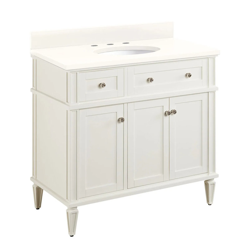36" Elmdale Single Bathroom Vanity Set with Oval Undermount Sink, 8" Widespread, Arctic White Quartz