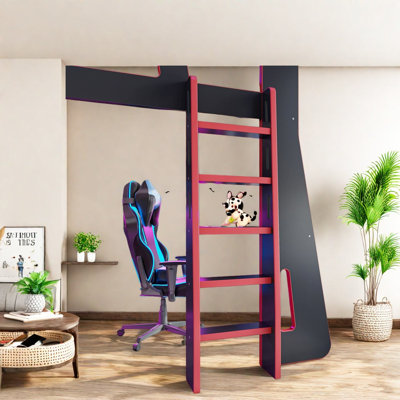 Lit mezzanine de jeu avec bureau et rangement, en pin MDF, taille standard, chambre d'ado moderne