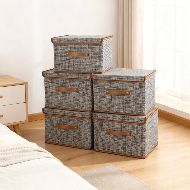 Boîte de rangement 4Pack avec couvercle rabattable, boîte de rangement en tissu de coton et de lin, cube de rangement pour vêtements pliable, avec poignée, utilisée pour garde-robe, garde-robe