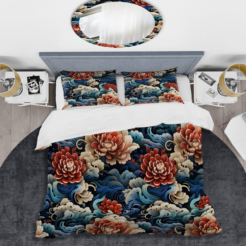 Ensemble de housse de couette Asian Artistry Floral II, Housse de couette pour grand lit et 2 taies décor