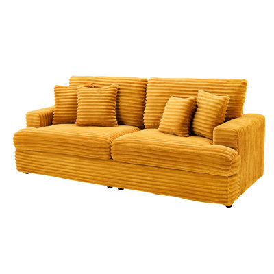 Spacieux 3 velours côtelé orange avec 4 coussins, coussin à ressorts doux, structure en bois massif, facile à installer et confortable pour la maison