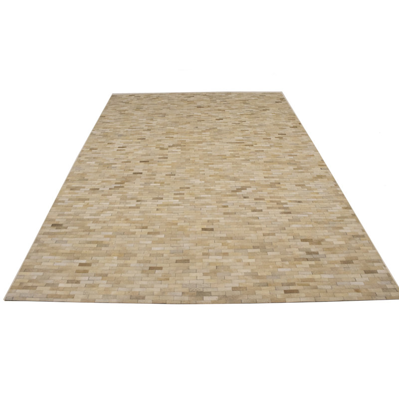 Tapis beige moderne en similicuir 6X6, Rectangulaire 7 pi x 10 pi