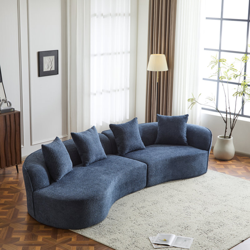 Canapé modulaire courbé de 126 po (bleu marine - mousse pleine D28), Bouclé bleu marine, Marine