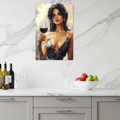Femmes sexy et vin, art mural, belle fille avec des verres à vin, reproduction sur toile, affiche, femme, affiche à la main, œuvre d'art pour fille, salon, chambre à coucher, décoration intérieure (Por-01,20 "X30")