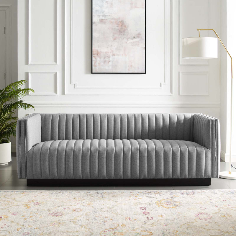 Modway Conjure Channel Tufted Velvet Sofa, Light Grey Velvet