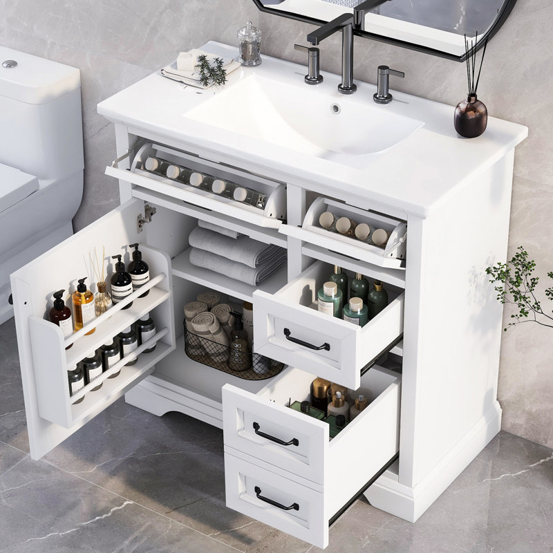 Meuble-lavabo 36 po avec lavabo en céramique, Blanc