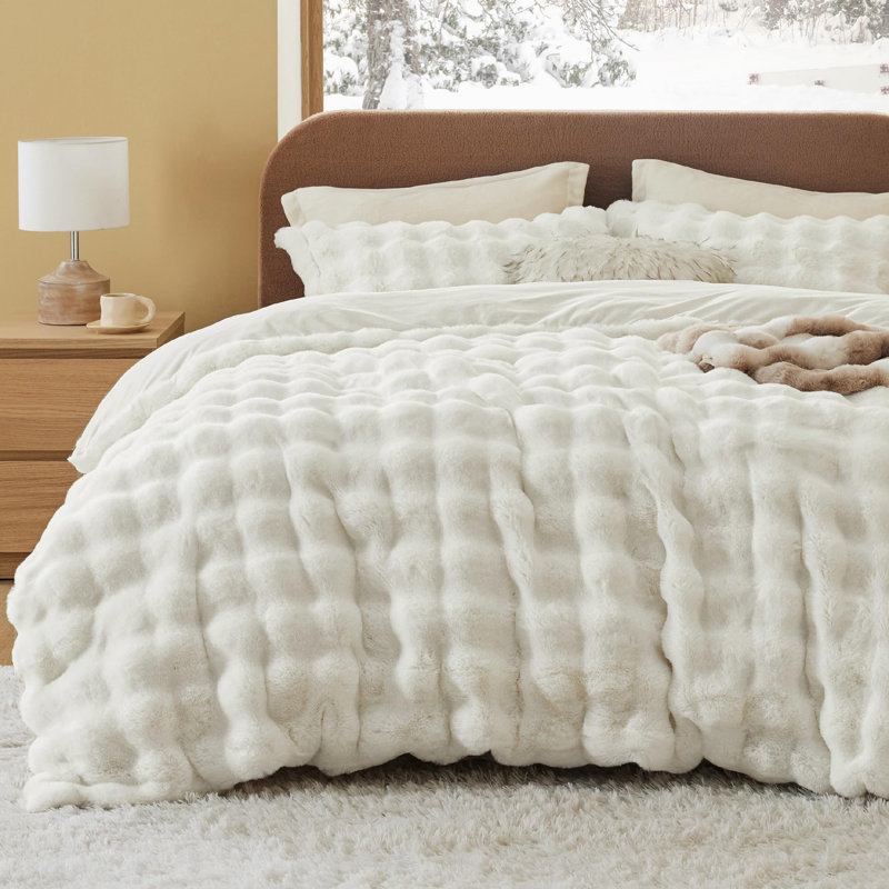 Bedsure Luxurious Faux Fur Duvet Cover, Queen Duvet Cover + 2 Standard Shams