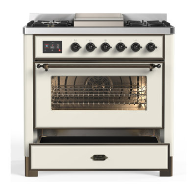 Majestic III Series 36 Inch Dual Fuel Range with 6 Sealed Burners, Griddle, in Glossy Black (Natural Gas, Brass Trim)