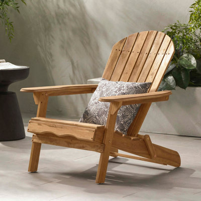Folding Acacia Wood Adirondack Chair with Slatted Back