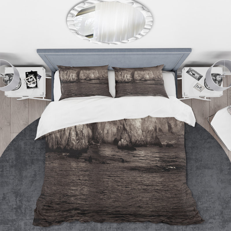 Ensemble de housse de couette moderne Gold Cliff In The Fog - microfibre de polyester