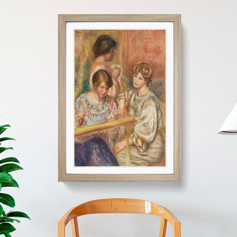 Embroiderers by Pierre-Auguste Renoir - Framed Print, 36cm H x 27cm W x 2cm D, Oak