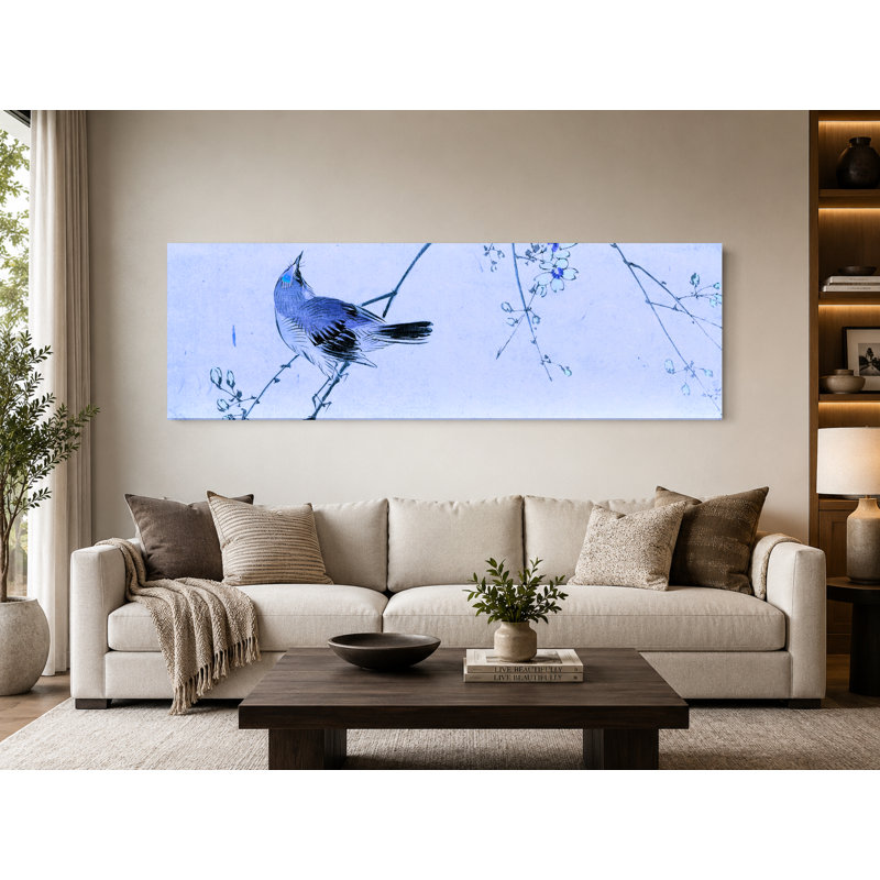 «Bird on Blossoming Branch», art mural panoramique sur toile, 36" W x 12" H