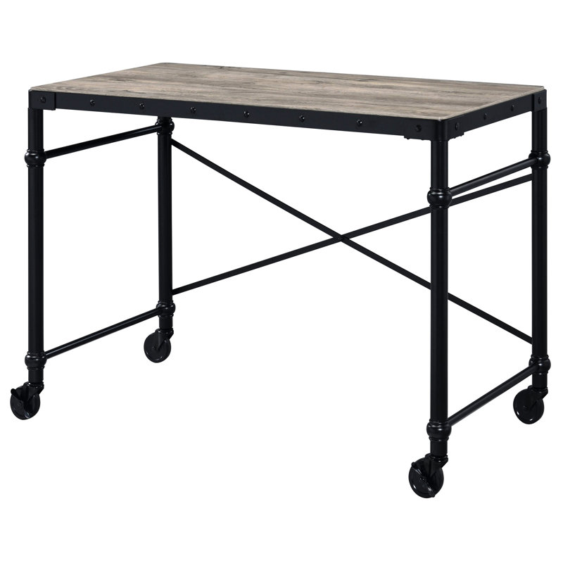 Bureau avec roulettes, mobile de style industriel rustique en chêne et noir pour les besoins