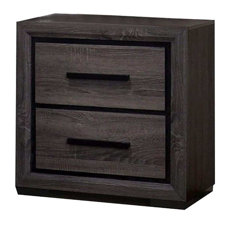 Armoire de chevet moderne grise, conception bicolore et bordure noire, table de chevet 2 pour chambre à coucher, garniture, 2 tiroirs, configuration simple