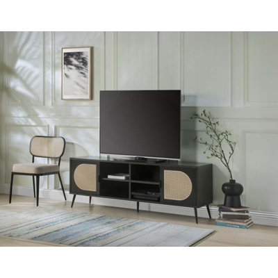 Meuble télé en faux rotin avec pieds en métal Evonne