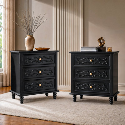 Table de chevet 3 tiroirs avec façades à volutes de 23,6 po Affinia (ensemble de 2)