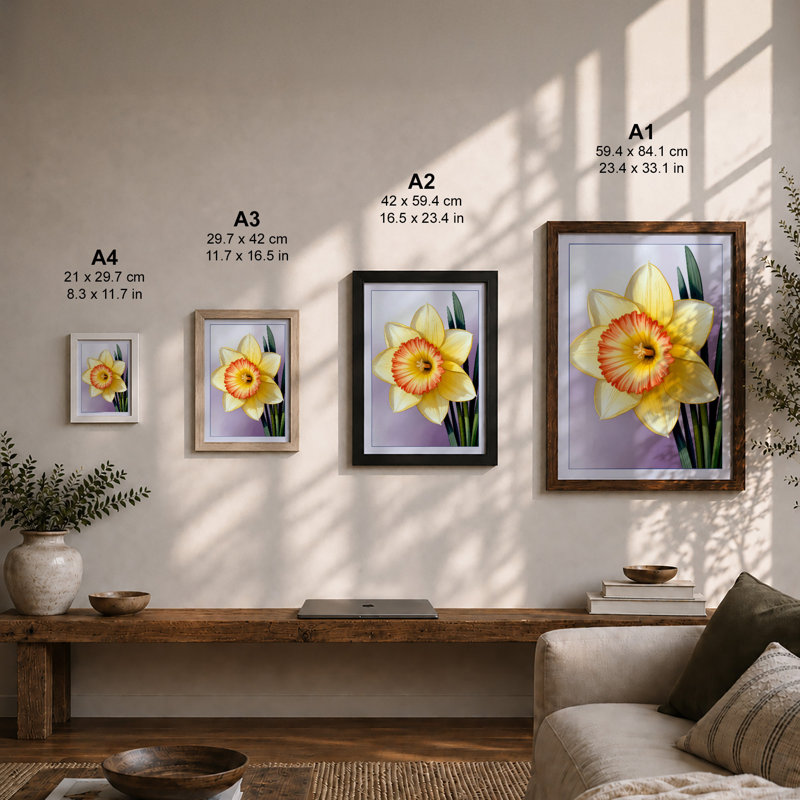 Daffodil Study Botanical - Framed Print, A4 - 29.7 x 21.0 cm, Unframed