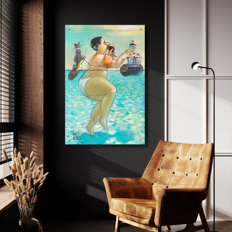 Art mural en verre Rosecliff Heights «Cupcakes And Wine» par Ronald West, H 36 po x l 24 po x P 0,2 po