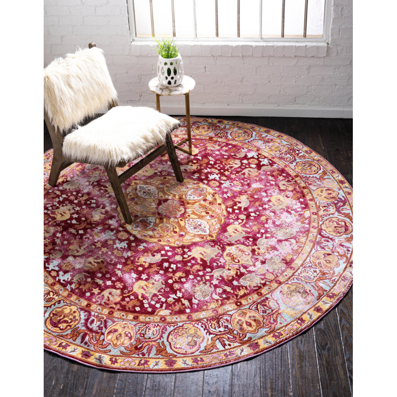 Tapis oriental rouge / jaune Glasser, Rond 8 pi
