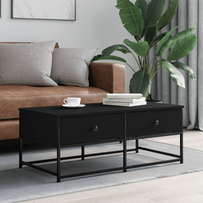 Four Leg Coffee Table with Storage, Black