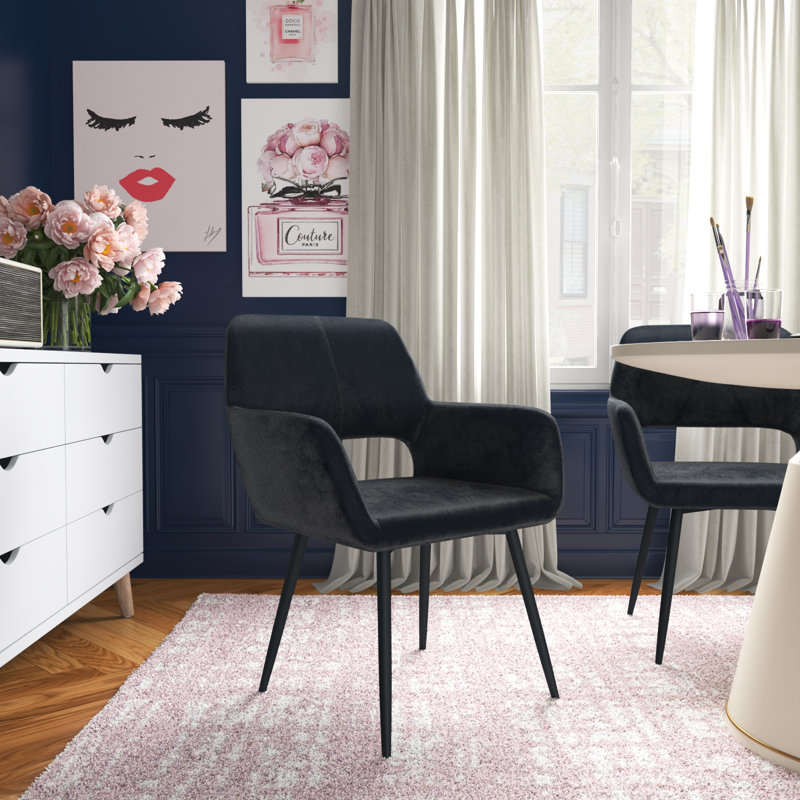 Kristina 17'' H Velvet Upholstered Metal Armchair, Black