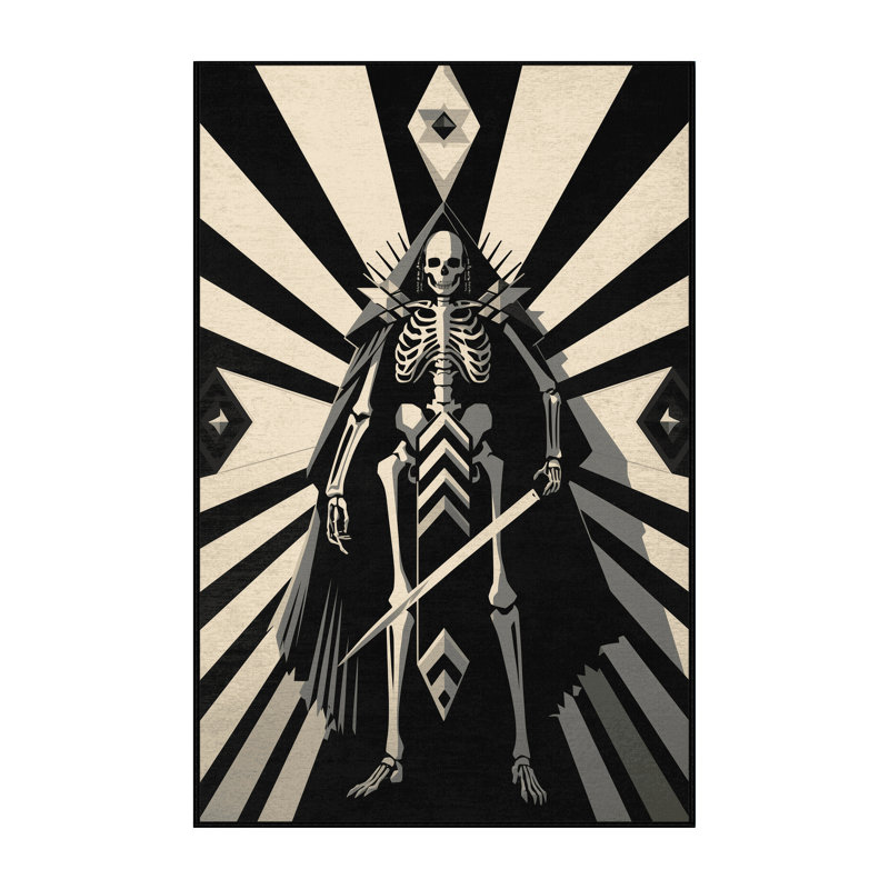 Tapis à motif géométrique doux et moelleux de style mort-vivant Warlord gris et noir, 2 pi x 3 pi