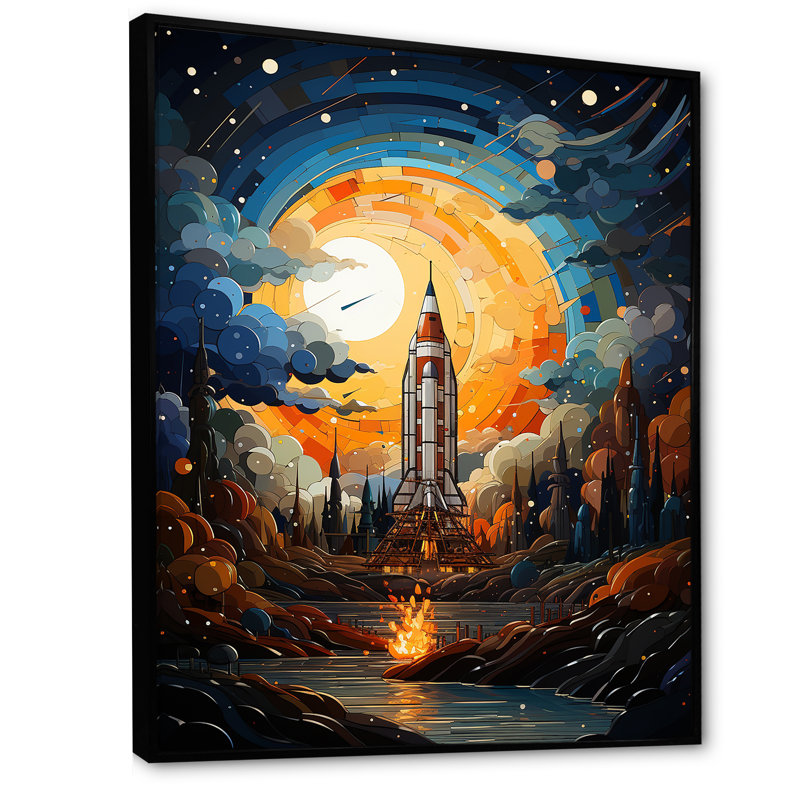 Impressionn Cosmic Rocket Ship Voyage II, reproduction d'art sur toile, H 20 po x l 12 po x P 1 po, Cadre flottant noir